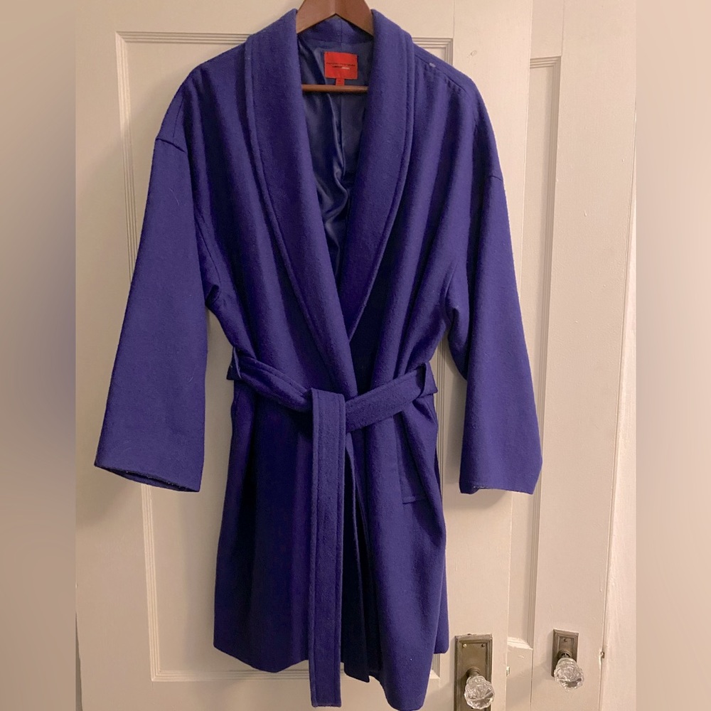 NARCISO RODRIGUEZ DESIGN NATION Women’s Cobalt Blue Wrap Wool Pea Coat - Picture 7 of 8
